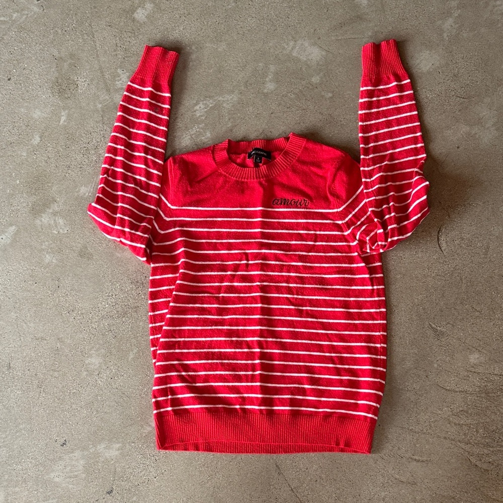 Amour Red Striped Women's Crew Neck Sweater